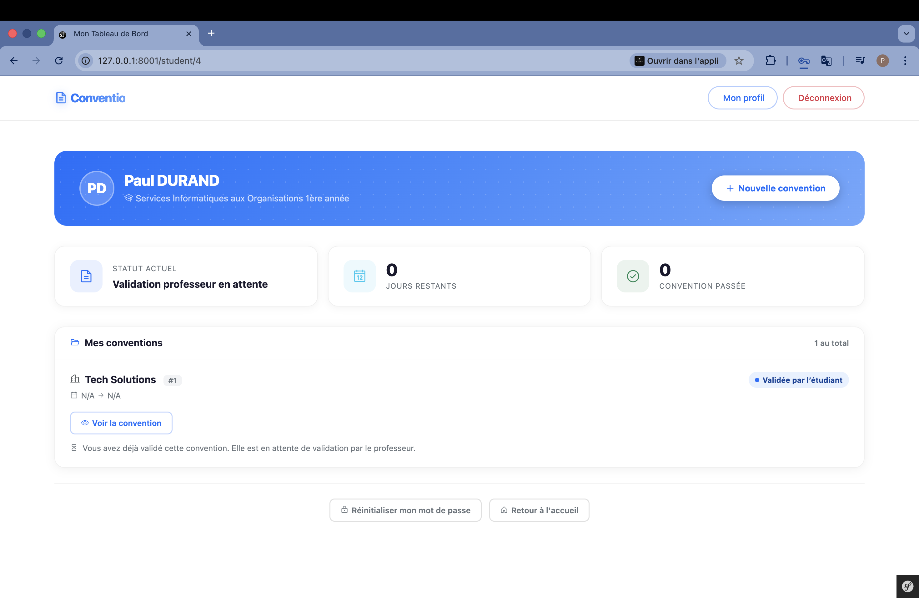Vue étudiant — convention